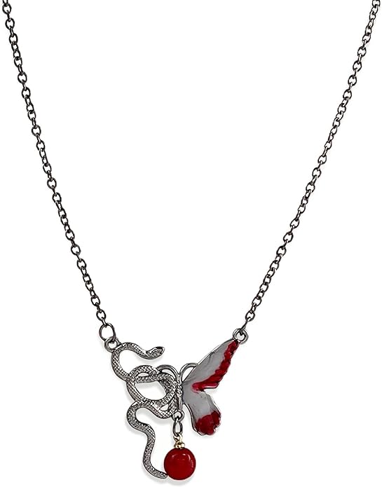 Snake Butterfly Necklace for Women Y2k Irregular Round Bead Pendant Women's Jewelry