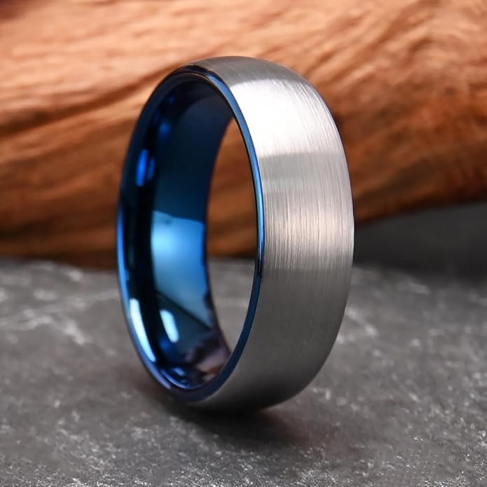 Tungsten Carbide Rings for Men Women 7MM Black Golden/Silvery Blue Men's Engagement Wedding Bands Matte Brushed and High Polish