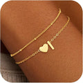 Valentines Day Gifts for Kids Women Girls, 14K Gold Plated Heart Initial Bracelet Teen Girl Gifts Trendy Stuff Dainty Gold Bracelets for Women Girls Valentines Day Gifts
