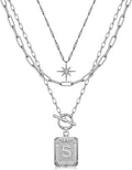 MJartoria Layered Initial Necklaces for Women Trendy, 14K Gold Plated Brass Simple Star Choker Square Letter Pendant Necklace, Paperclip Chain Necklaces Jewelry Gifts