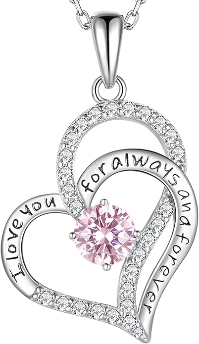 Birthday Gifts Double Heart Birthstone Necklace for Women, S925 Sterling Silver Pendant Necklace Jewelry for Her Mother Mom Wife Girlfriend