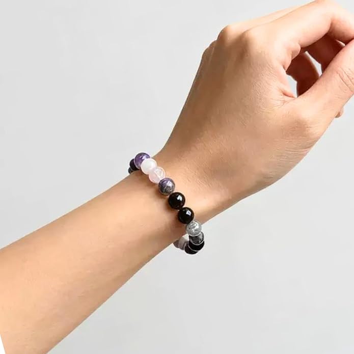 Valentines Days Gift Empath Protection Beaded Crystal Bracelet – Natural Stone Jewelry with Onyx, Amethyst, Labradorite, Rose Quartz & White Jade Easter Basket Christmas Baptism Birthday Healing Gifts
