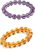 Women's Beaded Elastic Bracelet - Christmas gift featuring natural amethyst and citrine bracelet that brings good luck and wealth, suitable as holiday jewelry for family and friends