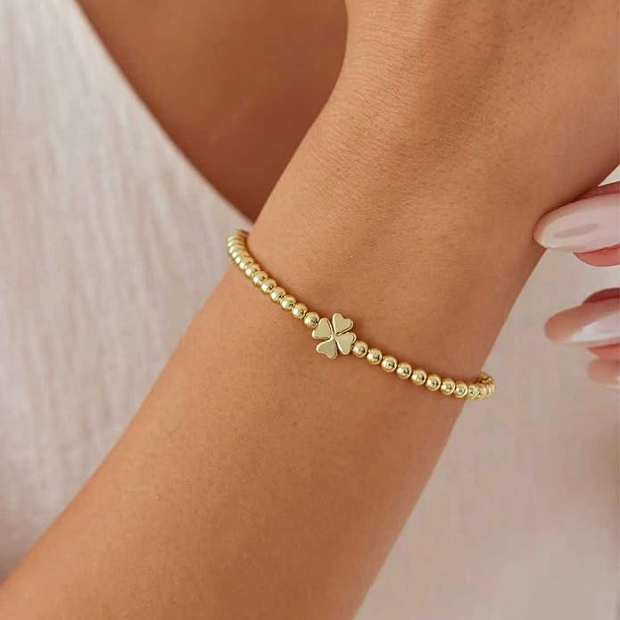 Gold Bracelets for Women 14K Gold Beaded Bracelets Stackable Bracelets for Women Gold Charm Bracelet Non Tarnish Gold Jewelry for Women Trendy