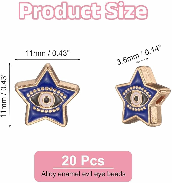 MECCANIXITY 20 Pcs Star Evil Eye Beads Colorful Flat Loose Spacer Evil Eye Charms for DIY Bracelet Earrings Necklace Crafts Jewelry Making, Bright Blue
