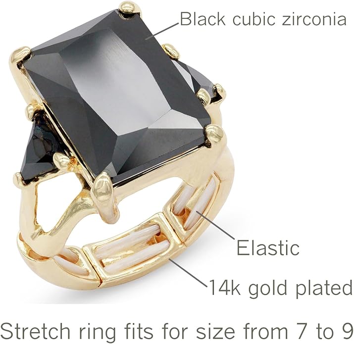 Lavencious Big Bold Radiant CZ Stones Stretch Rings for Women Size for 7-9