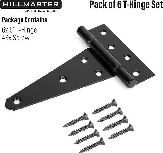 HILLMASTER 6 Inch T-Strap Heavy Duty Shed Door Hinges Gate Strap Hinges Black - Image 6