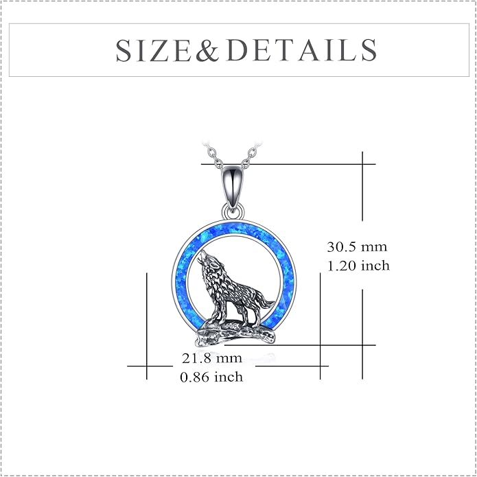 YFN Wolf Necklace Gifts for Men Women Sterling Silver Opal Moon Wolfs Jewelry Birthday 18+2"