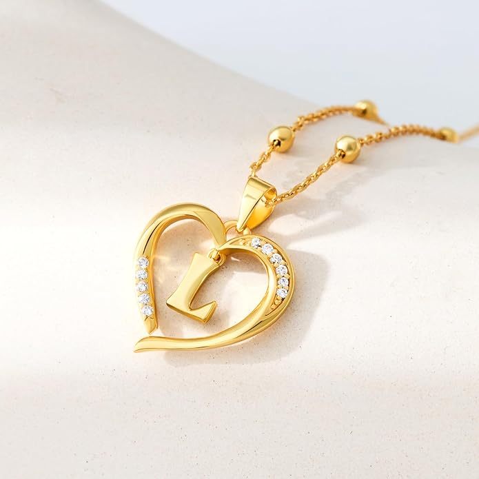 Cicy Bell Womens Heart Initial Necklace for Women 18k Gold Plated Shell Personalized Letter Pendant Necklace 17.7'' with 2'' Extender