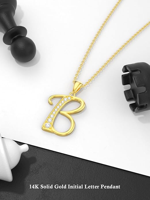 14k Gold Initial Necklace for Women, Solid Gold Moissanite Letter Pendant Necklaces Jewelry for Her Birthday Valentines Day Gifts for Mom Wife Christmas Gifts for Girlfriend Sister