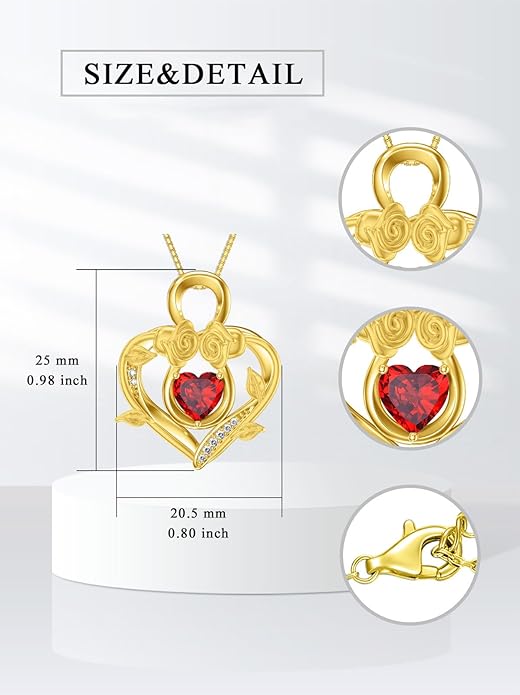 Midari 18K Gold Heart Birthstone Necklace 18K Gold Infinity Rose Necklace Birthday Christmas Jewelry Gifts for Women Wife Her Daughter Mom