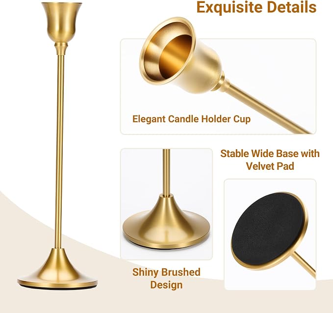 Tifanso 3PCS Vintage Brass Gold Taper Candlestick Holders - Image 4