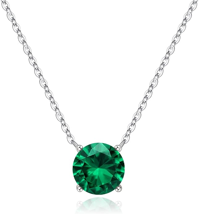 Ursilver Valentines Day Gifts for Her - Birthstone Necklace for Women, S925 Sterling Silver Round Birthstone Necklace Birthday Gifts 12 Months Necklaces for Women Jewelry Gift