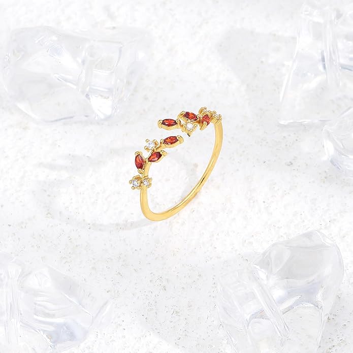 Sora Tuki Rings for Women Adjustable Leaf Ring Dainty Stackable Rings for Women Unique Purple Blue Red Green Ring for Women Trendy Jewelry