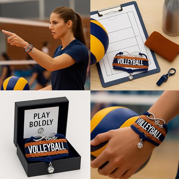 Volleyball Bracelets For Girls- Ideal Volleyball Gifts & Souvenirs. Adjustable Charm Bracelet with Moveable Letters, Infinity Symbol & Silver Volleyball Charm. Fashionable Bracelets by SportyBella.