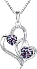 Iefil Valentines Day Gifts for Her - 925 Sterling Silver Double Birthstone Necklace, Heart Necklaces for Women, Anniversary Birthday Gifts, Personalized Jewelry Gift for Wife Mom Girlfriend