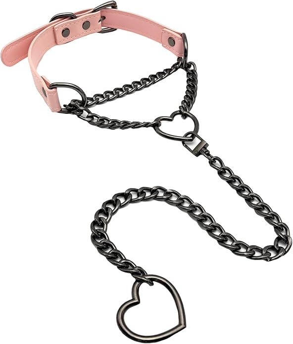 FEOYA Heart Choker Necklace for Women Hearts O-Ring Slip Chain Adjustable Punk Leather for Valentine Cosplay Gift