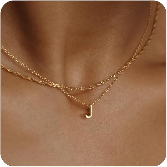 Initial Necklaces for Women, Trendy 14K Gold Plated Layered Necklace Dainty A-Z Letter Custom Name Personalized Choker Necklaces Non Tarnish Fashion Accessories Gold Jewelry Birthday Gifts for Her