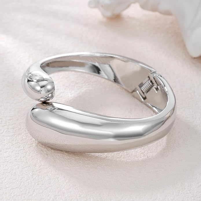 Chunky Gold/Silver Gold Cuff Bangle Bracelets for Women Trendy Hinged Cuff Open Wide Chunky Gold Bracelet Minimalist Bangle Jewelry Gift