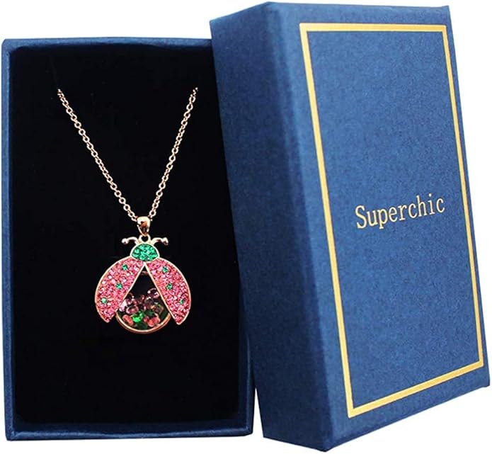 Superchic Ladybug Pendant Necklace Cute Cubic Zirconia with floating Crystals for Women Halloween Party Birthday Gifts