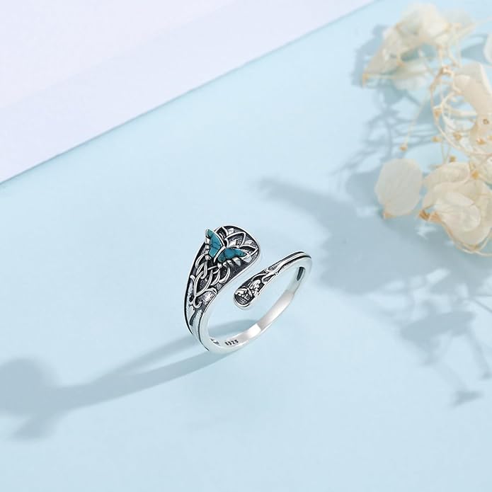Spoon Ring for Women 925 Sterling Silver Hummingbird Ring Vintage Antique Spoon Rings Hummingbird Jewelry Adjustable Rings for Women