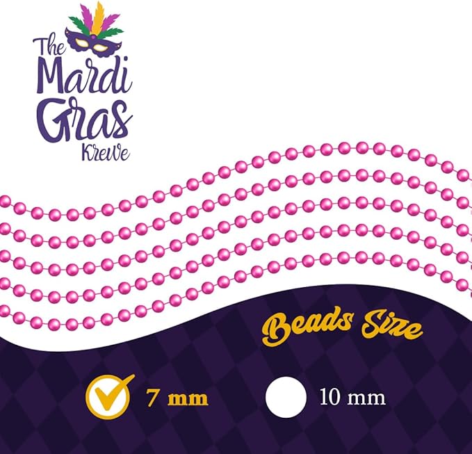THE MARDI GRAS KREWE - Beads Necklaces Mardi Gras 72 Pack, 6 Dozen 33" 7mm - Party Favors, Parades, Bulk Decorations, Costumes, Festivals, Events - Hot Pink