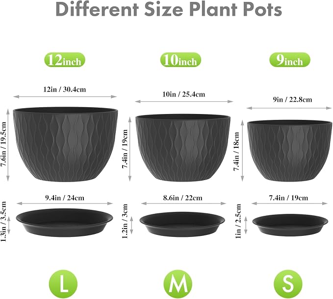 Meowell 12/10/9 inch Large Plant Pots, 3 Pack Wide Flower Pots - Image 2