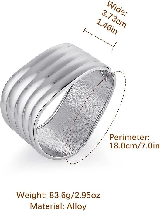 HZMAN 18K Gold Plated Wide Cuff Bracelet for Women - Premium Alloy Shiny Polished Double Layer Statement Bangle, Trendy Daily Wear Party Jewelry Accessory