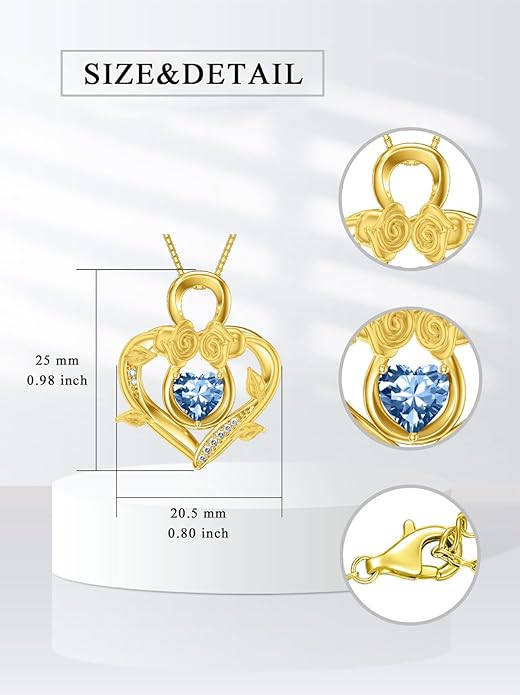 Midari 18K Gold Heart Birthstone Necklace 18K Gold Infinity Rose Necklace Birthday Christmas Jewelry Gifts for Women Wife Her Daughter Mom