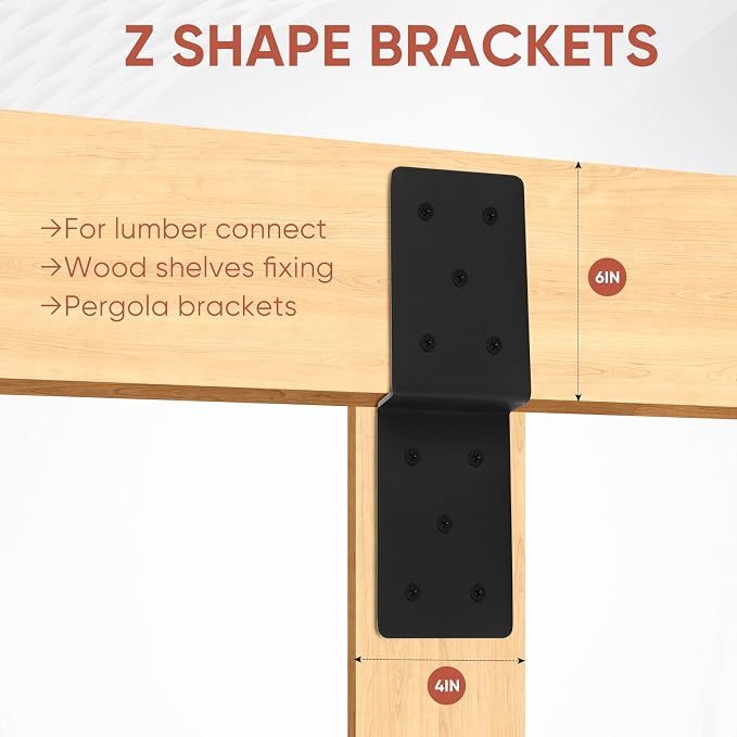 4 Pcs 3"x5" Z Shape Heavy Duty Steel Brackets, 11 Gauge, Timber Connector - Image 2