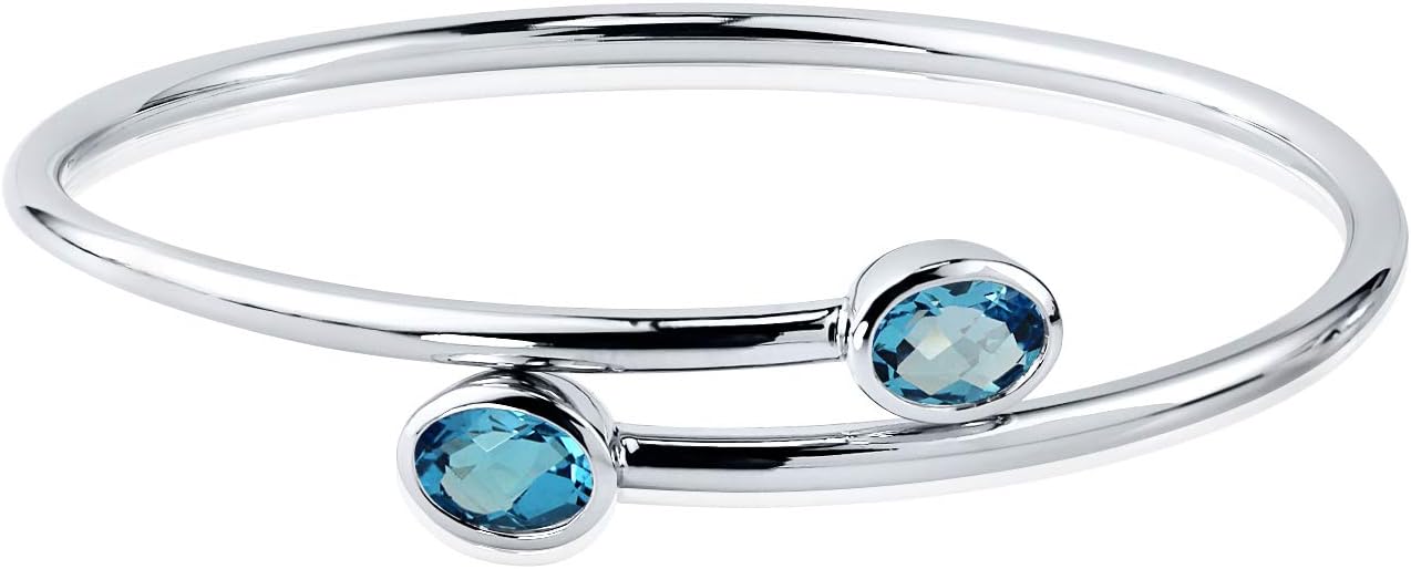 Diamond Wish Sterling Silver Oval-Cut Swiss-Blue Topaz Stackable Bypass Bangle Bracelet 2.75 ct