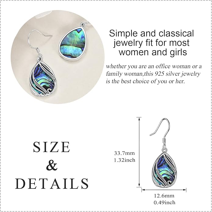 Abalone Shell Dangle Drop Earrings for Women 925 Sterling Silver Filigree Bohemian Earrings Jewelry Gift