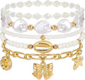 Shell Bracelet Seashell Boho Beaded Stretch Bracelets for Women Summer Beach Bracelets Starfish Charm Bracelet Stackable Gold Plated Bracelets Set for Women