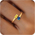Honsny Gold Birthstone Rings for Women Non Tarnish 14K Gold Plated Adjustable Emerald Ring Cubic Zirconia Gemstone Promise Ring for Her Engagement Personalized Waterproof Jewelry Gifts for Birthday