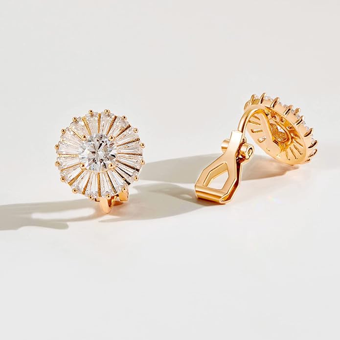Clip on Earrings Women, 14K Gold Hoop Clip-On Earrings for Women, Hypoallergenic Non Pierced Croissant Earrings