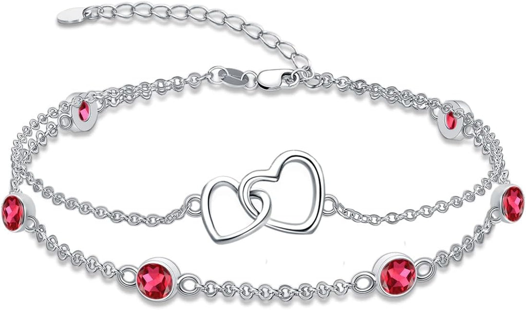 Dorunmo Heart Birthstone Bracelet Anklet for Women 925 Sterling Silver Birthday Jewelry Gifts for Women Wife