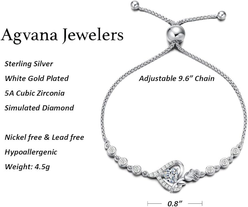 AGVANA Valentines Day Gifts Rosy Reverie Birthstone Bracelet for Women Sterling Silver Genuine or Created Gemstone Tennis Bracelet Rose Heart Jewelry Anniversary Birthday Gifts for Women Mom Wife Her