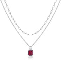 Layered Birthstone Necklace for Women Girls, 14K Gold-Plated Paperclip Chain Choker Necklace with Rectangle Birthstone Pendant Birthday Gifts for Women Girls Dainty Small