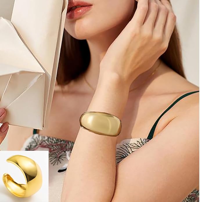 Gold Bracelets for Women Trendy Adjustable Gold Plated Cuff Bangle Bracelets Bold and Beautiful Wide Chunky Gold Bracelet Minimalist Bangle Jewelry for Women