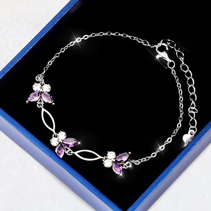 Sterling Silver Butterfly Ankle Bracelet, Endless Love Symbol Anklet, Classic Design Women's Jewelry, Christmas Holiday Birthday Gifts