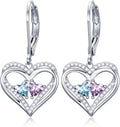 Valentines Day Gifts for Women, Heart Leverback Earrings Double Birthstone Dangle Earrings for Women, Love Jewelry for Her, Anniversary Birthday Gift for Mom Wife Girlfriend