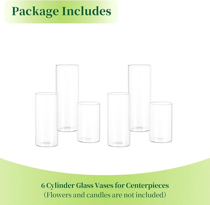 Glass Cylinder Vases Set of 6, Hewory Tall Clear Vase - Image 7