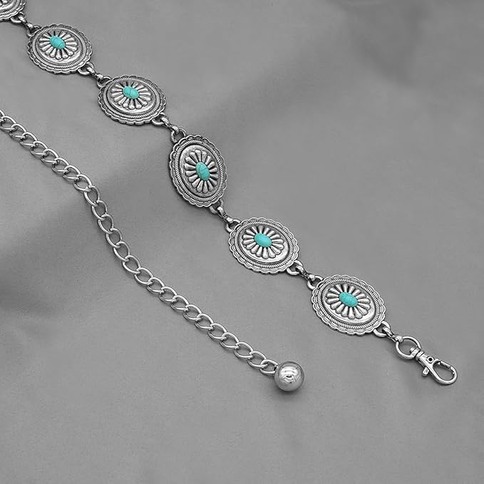 Women's Concho Chain Belt Western Cowgirl Metal Waist Chain Belt for Dress