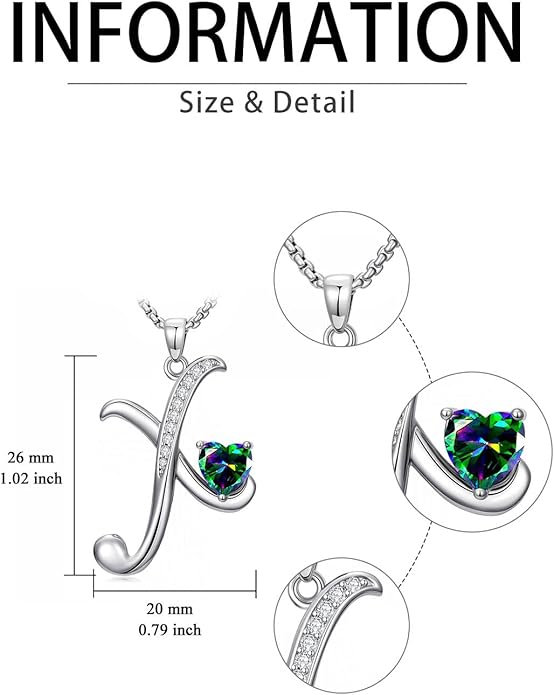 Valentines Day Gifts for Women Alphabet A to Z Initial Birthstone Pendant Necklaces for Women - 18k White Gold Plated Personalized Name Jewelry Valentine Mothers Day Birthday Gifts for Women Her Girlfriend