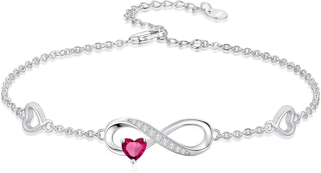 Dorunmo Infinity Heart Anklet Bracelet for Women 925 Sterling Silver Adjustable Infinity Birthstone Bracelet Friendship Jewelry Gifts for Women Birthday Christmas