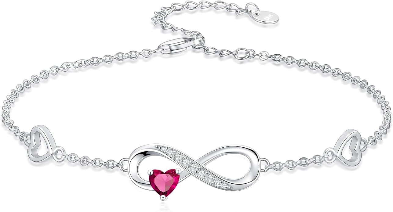 Dorunmo Infinity Heart Anklet Bracelet for Women 925 Sterling Silver Adjustable Infinity Birthstone Bracelet Friendship Jewelry Gifts for Women Birthday Christmas