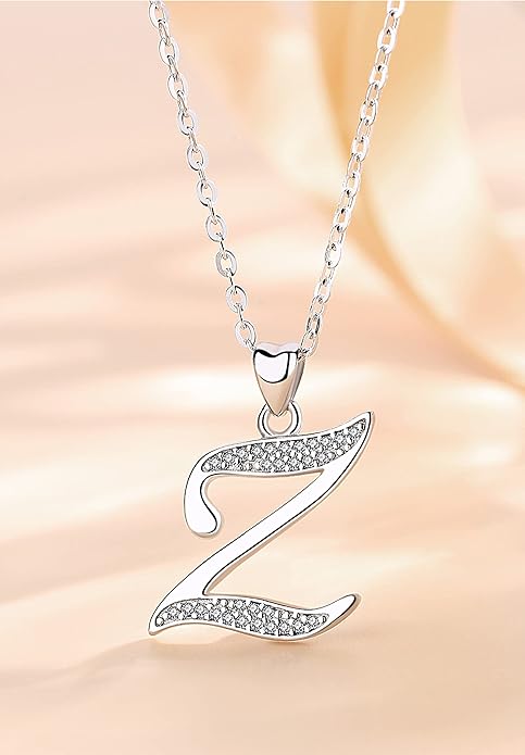 AEONSLOVE 925 Sterling Silver Initial Necklaces for Women, 26 Letters Pendants Necklace Gift for Mother, Daughter, Wife, 18 Inch Chain