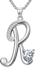 Valentines Day Gifts for Women Alphabet A to Z Initial Birthstone Pendant Necklaces for Women - 18k White Gold Plated Personalized Name Jewelry Valentine Mothers Day Birthday Gifts for Women Her Girlfriend