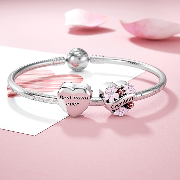 JIAYIQI Heart Love Charms for Mom Grandma Daughter Sister Friend Wife Fit Bracelet 925 Sterling Silver Daisy Ladybug Charm Bead Valentine's Day Mother's Day Birthday Christmas Jewelry for Women