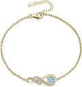 Birthstone Bracelets for Women 925 Sterling Silver Created Gemstone Bracelet Infinity Pendant Jewelry for Her, 6.7"+1.2"